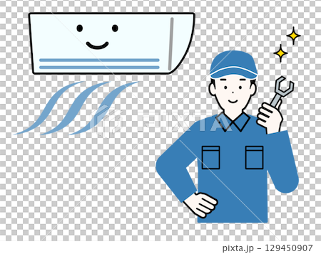 Illustration set for air conditioners, air conditioning equipment, and air conditioning construction Illustration set for air conditioners, air conditioning equipment, and air conditioning construction 129450907