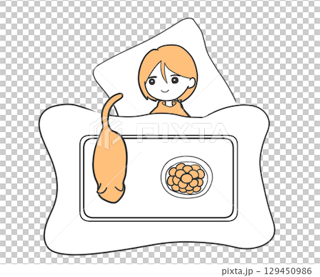 こたつで寝ている女性と猫 机の上のみかん 二色｜女性,猫,こたつ,みかん,かわいい,ゆるキャラ 129450986