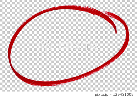 Red pencil highlight circle mark isolated on transparent background 129451009