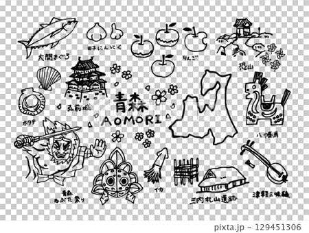 一組可愛又輕鬆的青森縣插畫（線條畫） 129451306