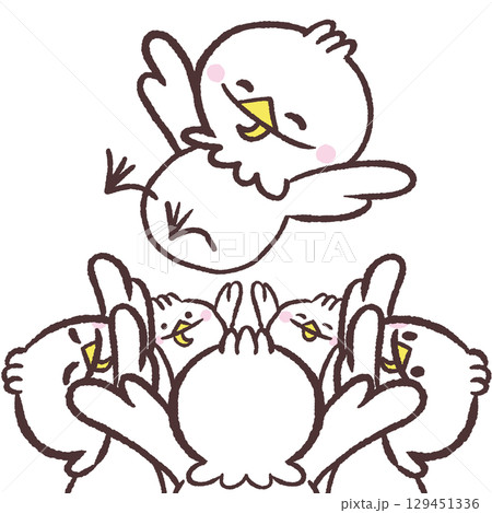 胴上げする白い鳥のイラスト 129451336