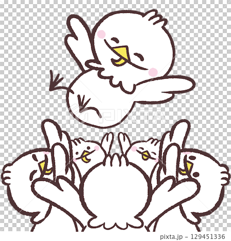 胴上げする白い鳥のイラスト 129451336