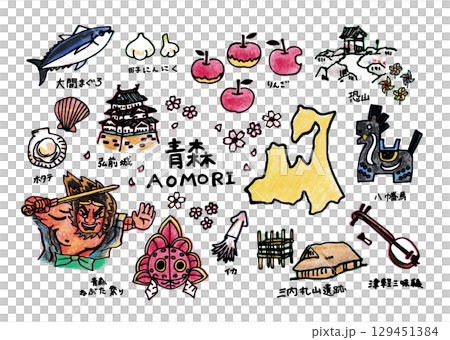 一組可愛又輕鬆的青森縣插畫(黑色邊框) 一組可愛又輕鬆的青森縣插畫(黑色邊框) 129451384