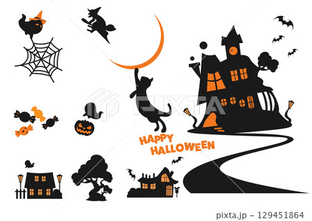 ハロウィンのかわいいイラストセット 129451864