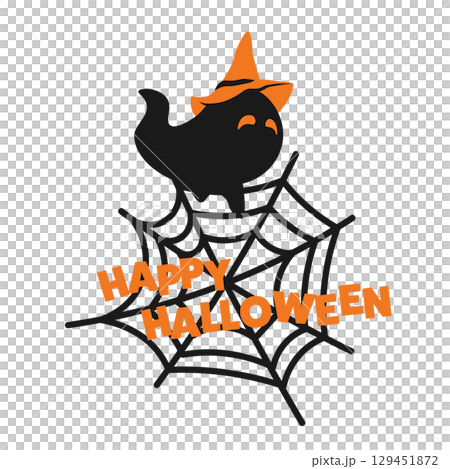 蜘蛛の巣にかかるオバケとハロウィンのロゴのイラスト 129451872