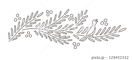 小鳥とオリーブの線画 小鳥とオリーブの線画 129452332