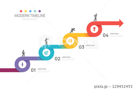 Infographics arrow symbol timeline business 4 steps to success vector template. Infographics arrow symbol timeline business 4 steps to success vector template. 129452455