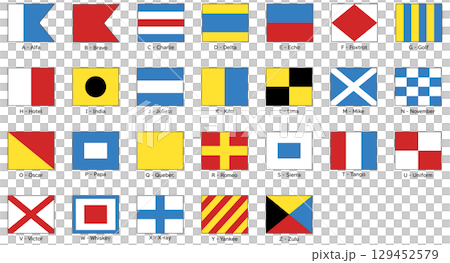 International Signal Flags Alphabetical Flags (Phonetic Code) Set of All Flags from A to Z Vector Illustration 129452579