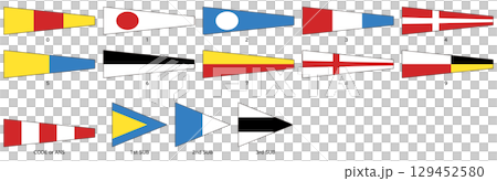 国際信号旗数字0から9と代表旗および回答旗セットベクターイラスト 129452580