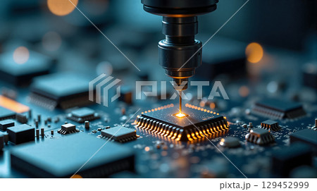 Microchip Manufacturing Process with Precision Machinery. 129452999