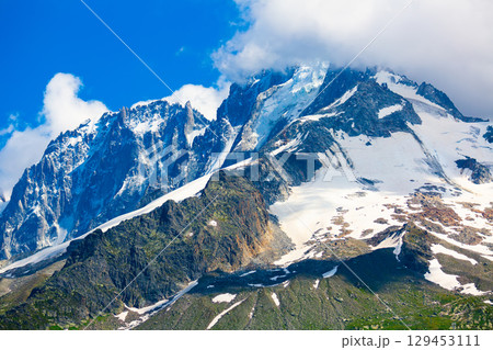 View of slopes and top of mountain Aiguille Verte. Western Alps View of slopes and top of mountain Aiguille Verte. Western Alps 129453111