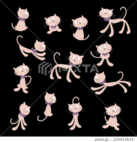 キュートで可愛いネコのイラスト素材集, 129453614