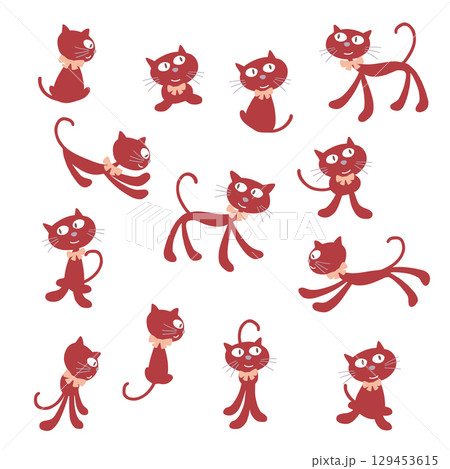 キュートで可愛いネコのイラスト素材集, 129453615
