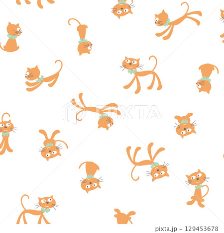 印象的で可愛いネコの柄背景, 129453678