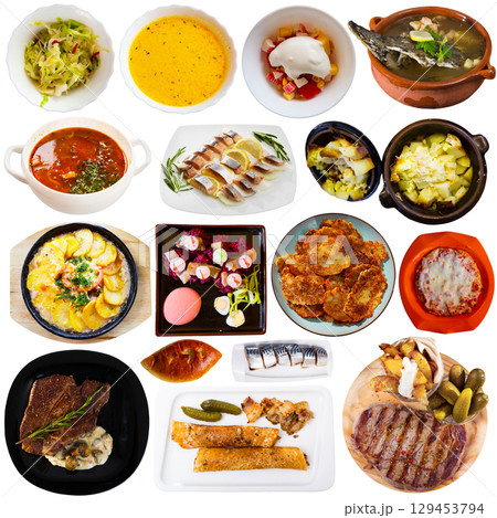 Set of Russian food collage on white 129453794