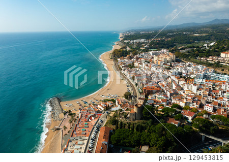Drone view of the resort town of San Paul de Mar 129453815
