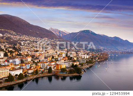 Picturesque aerial view of Swiss town Locarno 129453994