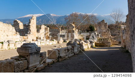 Ruins of Christian basilica in ancient Lycian settlement of Tlos, Turkey 129454098