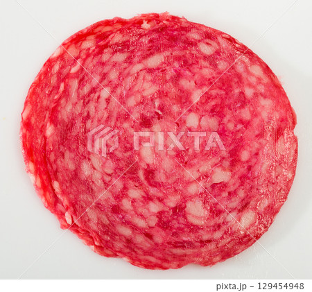 Smoked salami sausage slices 129454948