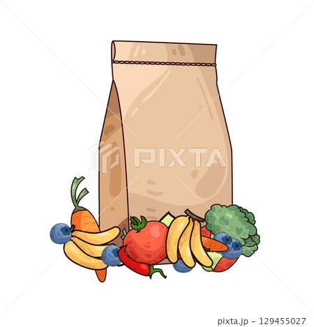illustration of paper bag with vegetables and fruits illustration of paper bag with vegetables and fruits 129455027