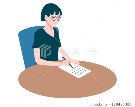 手書きで書類作成する女性 129455390