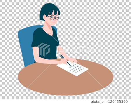 手書きで書類作成する女性 129455390