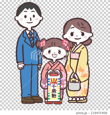 一家人慶祝七歲七、五三歲的插圖 129455408