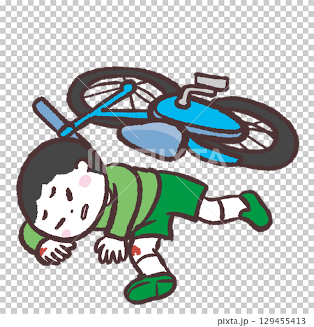 Illustration of a boy falling off a bicycle Illustration of a boy falling off a bicycle 129455413