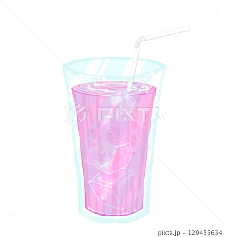 ストローと氷の入ったいちごオレ 129455634