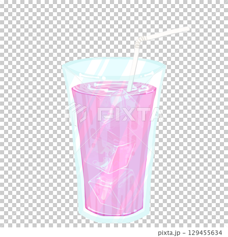 ストローと氷の入ったいちごオレ 129455634