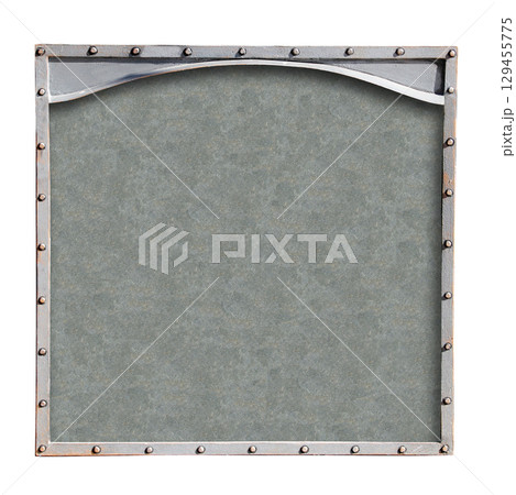 Metallic retro square frame with vintage rivets. Isolated on white background. Can be used for steampunk, mechanical design and industrial aesthetics. Vintage-inspired metal frame Metallic retro square frame with vintage rivets. Isolated on white background. Can be used for steampunk, mechanical design and industrial aesthetics. Vintage-inspired metal frame 129455775