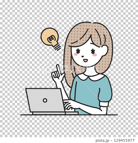 A woman who flashes in front of a computer A woman who flashes in front of a computer 129455977