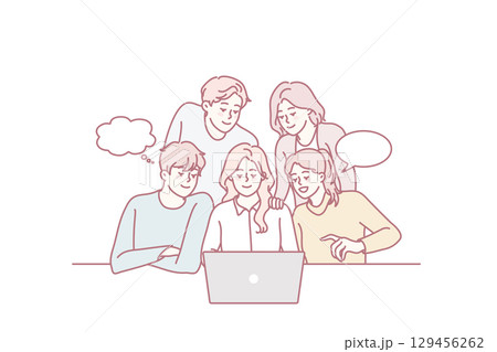 People team working on computer together 129456262