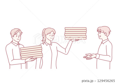 Businesspeople give money on bank deposit 129456265