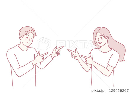 Happy man and woman joking with each other 129456267