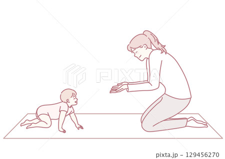 Loving mom play with baby infant at home 129456270