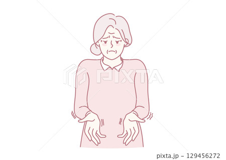 Sick old woman suffer from Parkinson disease Sick old woman suffer from Parkinson disease 129456272