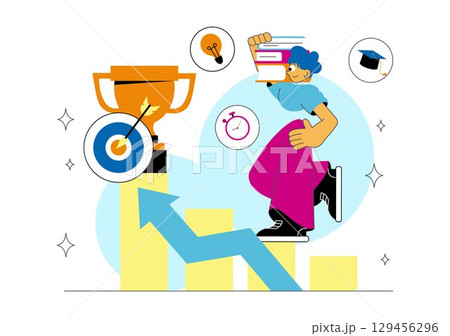 Career Upskilling Illustration featuring Self Improvement with Mentorship, Upskill, Development Strategies, and Smart Thinking in a Background 129456296