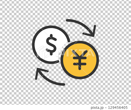 ドルと円の通貨交換ベクターアイコン ( シンプル ) ドルと円の通貨交換ベクターアイコン ( シンプル ) 129456405