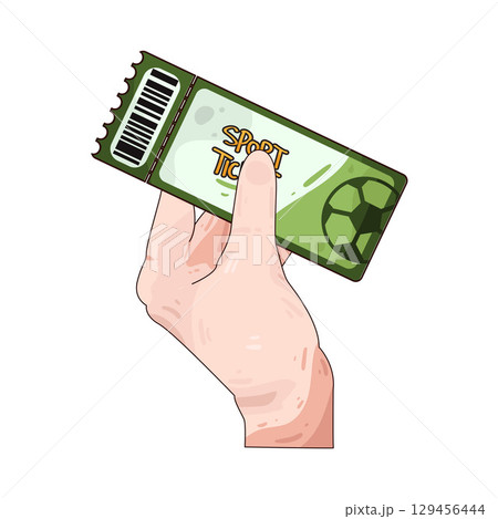illustration of hand holding soccer ticket 129456444
