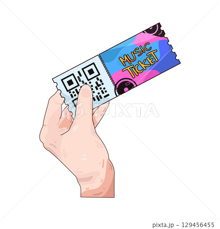 illustration of hand holding music ticket 129456455
