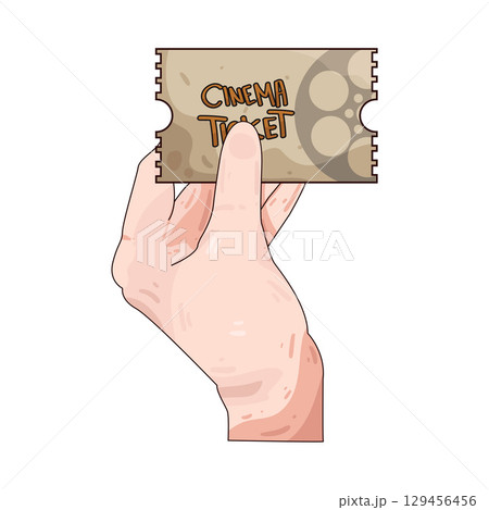 illustration of hand holding cinema ticket illustration of hand holding cinema ticket 129456456
