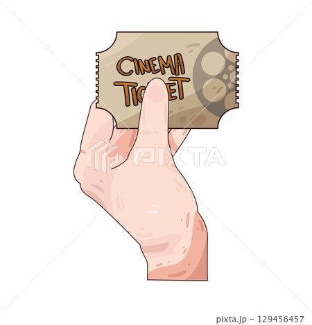 illustration of hand holding cinema ticket 129456457