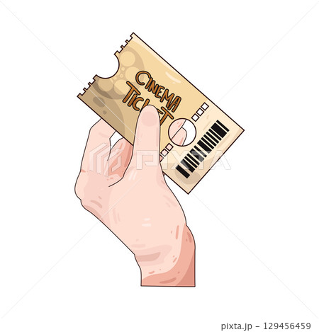 illustration of hand holding cinema ticket illustration of hand holding cinema ticket 129456459