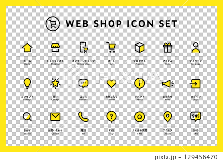 Webショップのアイコンのセット WEBサイト HP オンラインストア ネットショッピング 通販 Webショップのアイコンのセット WEBサイト HP オンラインストア ネットショッピング 通販 129456470