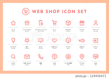 Webショップのアイコンのセット　WEBサイト　HP　オンラインストア　ネットショッピング　通販 129456471