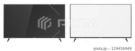 TV flat screen. Dark and light display. Realistic mockup of television. Household electrical appliance front view. Isolated multimedia slim equipment. Vector 3D plasma monitors set TV flat screen. Dark and light display. Realistic mockup of television. Household electrical appliance front view. Isolated multimedia slim equipment. Vector 3D plasma monitors set 129456949