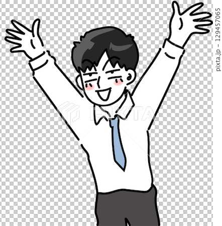 Vector illustration of a young employee waving his hand and having fun Vector illustration of a young employee waving his hand and having fun 129457065