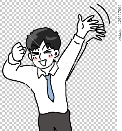 手を振ってはしゃぐ若手社員のベクターイラスト 手を振ってはしゃぐ若手社員のベクターイラスト 129457066