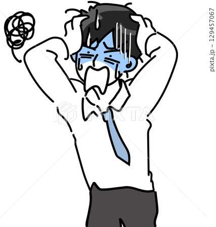頭を抱えて絶叫する若手社員のベクターイラスト 129457067
